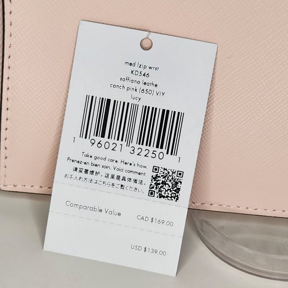 Kate Spade Medium Large Zip Wristlet - Lucy - Conch Pink - NWT - Picture 6 of 7